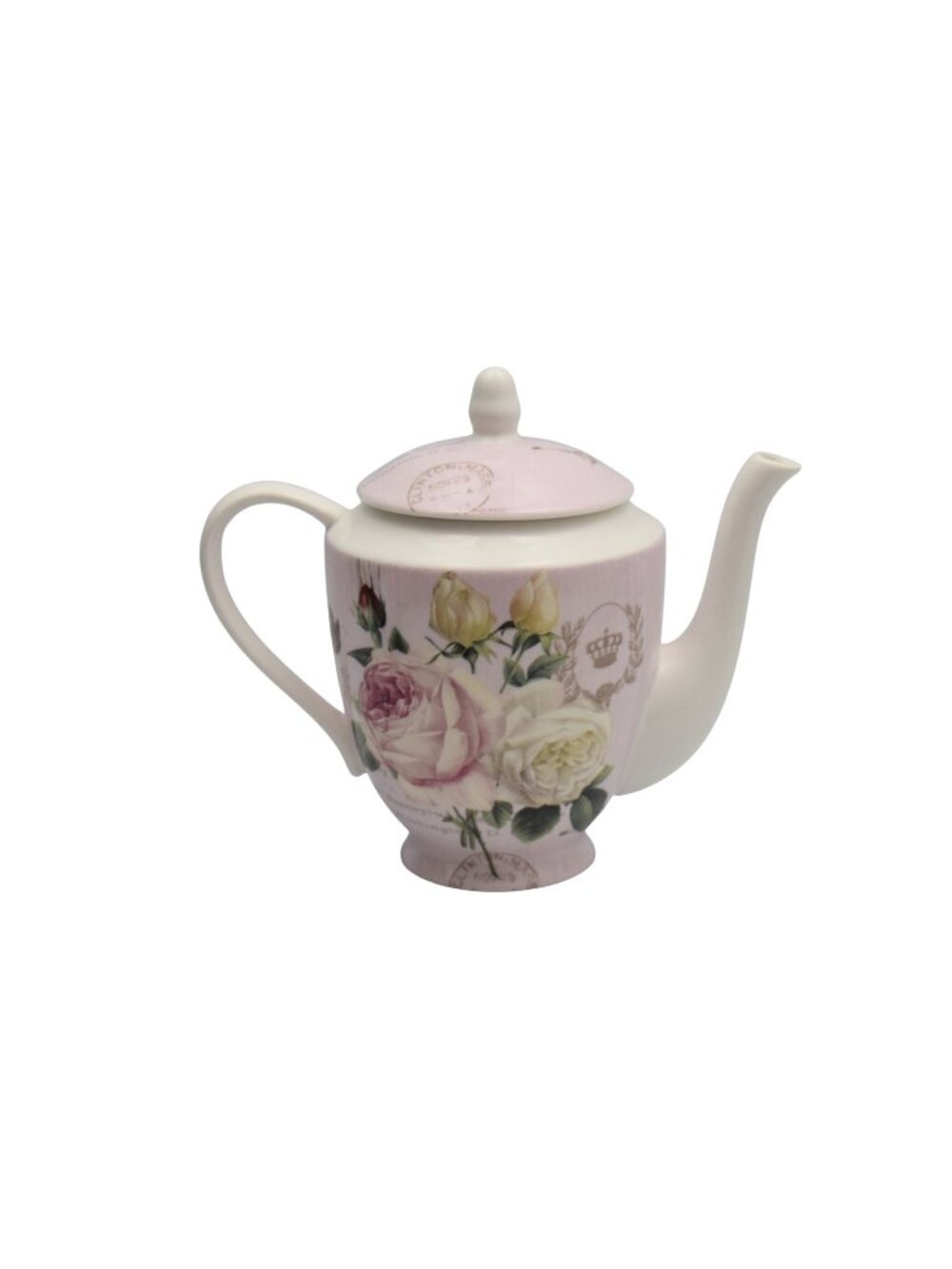 Stechcol Gracie China Floral Pink Teapot Rose Butterfly Porcelain Tea Pot w/ Lid